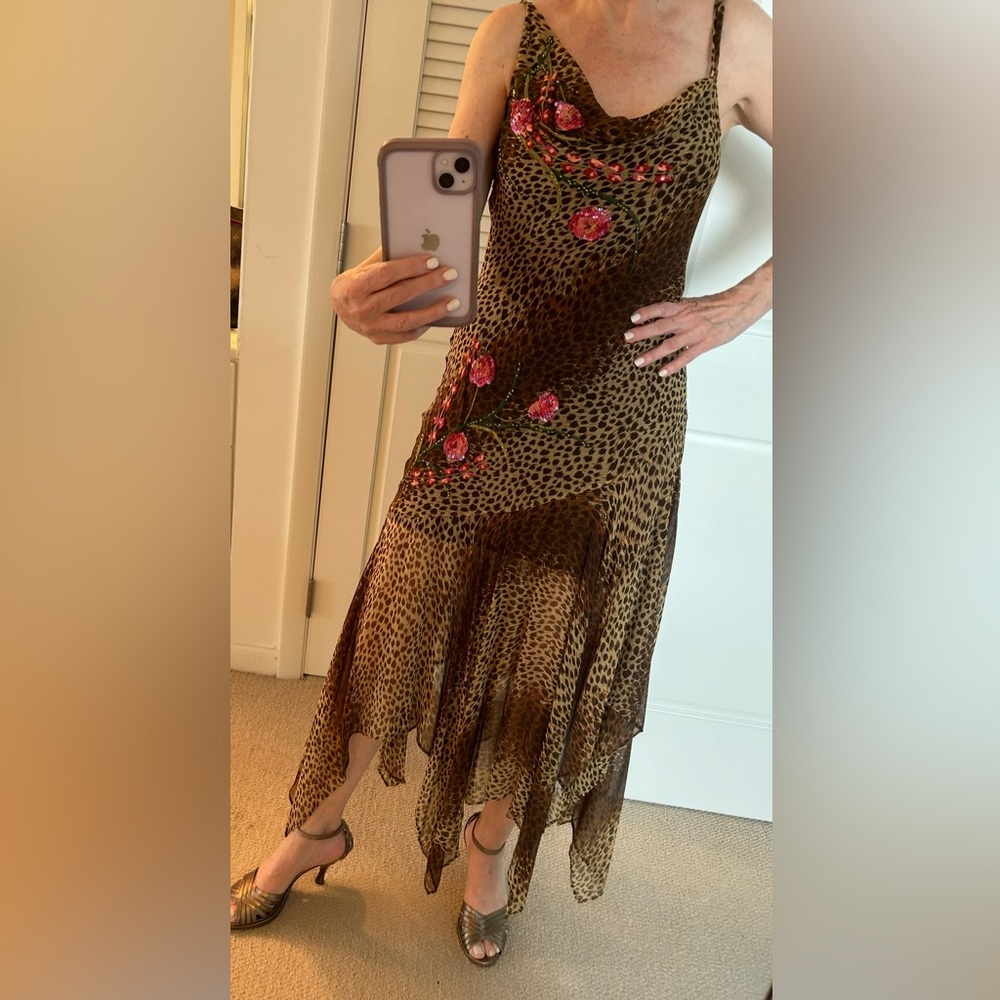BCBGMaxAzria Brown and Black Spaghetti Strap Maxi Gown